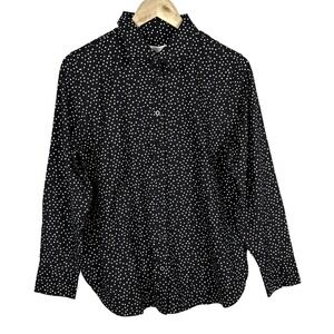NWT Chicos Long Sleeve Button Up Shirt Sz 1‎ = US 8 Black Breathable Polka dot